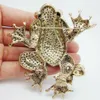 Pendentif grenouille aux yeux noirs Unique, Animal bleu vert strass broche en cristal Pin2065