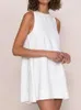 Kvinnors sömnkläder Linad White Night Dress Women Loose O Neck Sleunteless Cotton Solid Woman Dresses 2023 Summer Casual Female Nightwear