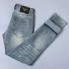 Novas calças jeans calça calças masculinas estiramento outono inverno prdaicon bordado jeans apertado calças de algodão lavado em linha reta negócios casual FK938-0