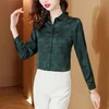 Vintage Silk Satin Floral Pink Bluses Long Sleeve Women Designer Jacquard Shirts 2023 Autumn Winter Runway Lapel Button Up Shirts Office Lady Fashion Graphic Tops