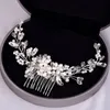 Fermagli per capelli Barrette Colore argento Pettine per fiori Gioielli Ragazze Fatti a mano in lega Perla Tornante Diademi nuziali Accessorio per matrimonio 231009