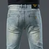 Novas calças jeans calça calças masculinas estiramento outono inverno prdaicon bordado jeans apertado calças de algodão lavado em linha reta negócios casual FK938-0