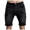 Men's Shorts Casual Zipper Hole Jeans Tight Trousers Pocket Wash Pant Ripped Frayed Denim For Man Short S