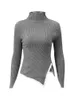 Kvinnors tröjor kontrasterande färger Slim Woman Sweater Pullover Turtleneck Flare Sleeve Jumper Autumn Winter Side Slit Elegant Chic Sticked Top 231009