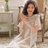 Women's Sleepwear Short Sleeve Nightgown Women Sleepdress Cotton Double Layer Gauze Floral Print Summer Nightdress Ruffles Long Dress