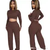 Women Fall Clothes New Fashion Open Button Long Sleeve Crop Top Long Pants Casual Two Pieces Set Wid Leg Pants