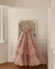 Abiti da festa OIMG Fata Dusty Pink Tulle Lungo ballo di fine anno Corea con spalle scoperte Ruffles Abiti da sera da principessa Abito formale