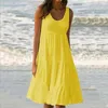 Vestidos casuais mulheres casual o pescoço sem mangas babados feminino mini vestido boho sólido oversized solto praia sundress verão vestidos