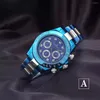 Montres-bracelets hommes automatique mécanique bleu platine toile tissu acier inoxydable saphir sport montre limitée