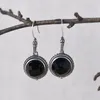 Boucles d'oreilles pendantes FNJ Vintage rondes Agate noire 925 argent Original pur S925 Sterling boucle d'oreille goutte pour les femmes bijoux