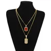 Egyptian Ankh Key of Life Bling Rhinestone Cross Pendant With Red Ruby Pendant Necklace Set Men Hip Hop Jewelry245n