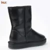 Leer Natuurlijke Wol Schapen Bont Gevoerd Dames Mid-kalf Casual Winter Snowboots Warme Schoenen Waterdicht Zwart 230922