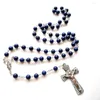 Pendant Necklaces CottvoCatholic Our Lady Of Grace Medal INRI Cross Crucifixion Blue Stone Prayer Beads Chain Rosary Necklace Chaplet