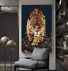 Svart gyllene lejon tiger papegoja bland blommor lyxiga djur affisch modern konst canvas målning för vardagsrum vägg dekoration5692481