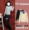 Tema traje xs xxl primavera outono mulheres manga longa malha cardigan v pescoço camisola outwear jaqueta casaco para jk uniforme escolar roupas de estudante 231009