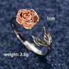 Cluster Ringen Vintage Rode Roos Bloem Blad Verstelbare Vinger Bruiloft Voor Vrouwen Zilver Kleur Zirkoon Open Ring Glamour Sieraden Meisje Gift