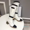 2023-Designer Boots 고급 여성 신발 새로운 긴 부츠 여성용 무릎 하이힐 가죽 마틴 부츠 새로운 탄성 실크 다이아몬드 체크