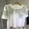 Kvinnors T-skjortor L-4XL Plus Size Tops Rhinestone Graphic T-Shirts Luxury Stor tunika för kvinnor Män Summer Bomullskläder Chubby Y2K