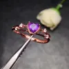 Anelli a grappolo Anello con ametista naturale per le donne Cristallo viola a forma di cuore Gioielli in oro rosa 14k con diamanti Fidanzamento Anniversario Regalo237h