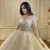 2024 Hot Sale Wedding Dress Illusion Neck Long Seces Lace Appliques Pärlor Brudklänningar Robe Mariage Vestidos de Novia Arabic Dubai