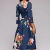 Basic Casual Dresses Fashion Women Dress Elegant Floral Print 3 4 Sleeve Round Neck A line Slim Fit Ruched Prom Evening Party Plus Size 231009