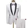 Herrenanzüge, Herren-Revers, schwarzer Kragen, 3-teilig, Anzug-Set, Mantel, Weste, Hose, Business-Trauzeugen, Bräutigam, Hochzeitskleid, formaler Blazer, Hose, Weste