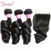 Perruques synthétiques Younsolo cheveux humains paquets de vague lâche avec fermeture brésilienne 34 vague de dentelle 231007