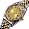 Reginald Quartz Watch Men Datejust 18k żółte złoto Fled Fleed Rame Pearl Diamond Tar