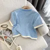 Frauen Modedesigner T -Shirt Blue Striped Tees Tops 445#