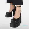 High heel platform sandals mules calf Leather slides chunky block high Heels slip-on open toe women Luxury Designers street style shoes Evening factory footwear