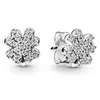 Studörhängen 925 Sterling Silver Earring Good Lucky Clover Flower Rose Four-Leaf and Ladybird for Women Fashion Jewelry