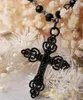 Pendant Necklaces Gothic Black Beads Women's Charm Choke Circle Cross Pendant Necklace Witch Halloween Party Gifts Easter Jewelry x1009