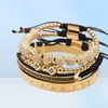 4pcsset Gold Hip Hop Hand Made Bead Armband Men Copper Pave Cz Zircon Crown Roman sifferskälmar Bangles smycken7489313