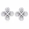 Studörhängen 925 Sterling Silver Earring Good Lucky Clover Flower Rose Four-Leaf and Ladybird for Women Fashion Jewelry