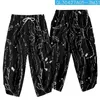 Männer Hosen Weiß Gestreiften Brief Gedruckt Schwarz Japanische Cropped Paar Casual Elastische Taille Kimono Hosen Harajuku Streetwear