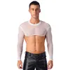 Men's Tank Tops Mens Mesh Crop See-through Mock Neck Long Sleeve T-shirt Tanks Cover Ups Beachwear Clubwear Pole Dancing Stage Performance