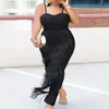 Plus Size Dresses Black Long Spaghetti Strap High Waist Tassel Evening Cocktail Party Gowns Fringe Outfits Drop Autumn228Y