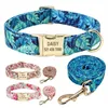 Personalized Floral Dog Collar and Leash Set Custom Small Medium Large Dog Pet ID Collar Lead Flower Print Dog Engraved Collars X0347G