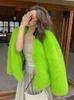 Damen Pelz Kunstpelz Winter Frauen Fluoreszierend Grün Haarig Shaggy Kunstpelz Jacken Vintage Volle Ärmel Pelzmantel Lose Warm Halten Oberbekleidung 231007