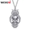 Pendentif Colliers Weveni Halloween Alliage Antique Plaqué Or Hibou Crâne Collier Réaliste Squelette Pendentif Bijoux Pour Femmes Filles Amis Cadeau x1009