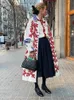 Women' Blends Chic Contrast Print Lapel OverCoat Jacket Women Casual Loose Long Sleeve Single Breasted Coat 2023 Autumn Winter Lady Streetwear 231009
