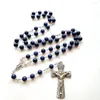 Pendant Necklaces CottvoCatholic Our Lady Of Grace Medal INRI Cross Crucifixion Blue Stone Prayer Beads Chain Rosary Necklace Chaplet