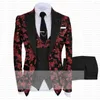 Men's Suits 2023 Latset Luxury Wedding Burgundy Jacquard For Men 3 Piece Costume Homme Mariage Floral Blazers Tuxedo Groom Ropa Hombre