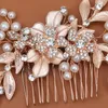 Hair Clips Luxury Exquisite Handmade Bridal Comb Pearl Rhinestone Alloy Flower Crystal Women Accessories Prom Travel Wear Gift