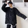 Camicia alla moda da uomo Camicia maglione peloso adolescente coreano da uomo colletto tondo Manica lunga allentata personalità nera stage2395