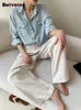 Camicette da donna Camicia di jeans Botvotee Donna Autunno Inverno 2023 Magliette a maniche lunghe allentate vintage Casual Colletto rovesciato con bottoni
