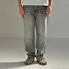 Erkekler Kot Tasarımcı Orijinal Kişilik Siyah Gri Yıkalı Yırtık Gevşek Retro Çok Çözüm Pantolon Geniş Bacak Pantolon