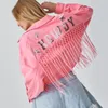 Women's Jackets 2023 Fashion Women Denim Jacket Long Sleeve Stars Patch Tassel Shirts Shacket Sequin Letter Fringe Coats