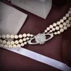 fashion Three layer pearl chain necklace for Women designer jewelry Diamond planet pendant Necklaces Including box Couple Gift