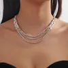 Chaînes multi-couche strass collier pour femmes cristal griffe chaîne exagérée dames argent bijoux de fête de mariage